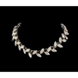 Wedding Statment Zara Heavy Prong Set Rhinestone Bling Neckless Black Back Chain